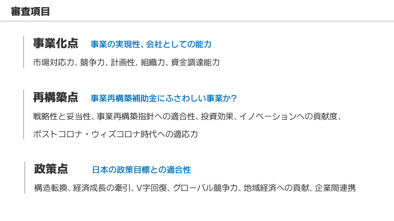 事業再構築補助金の審査項目